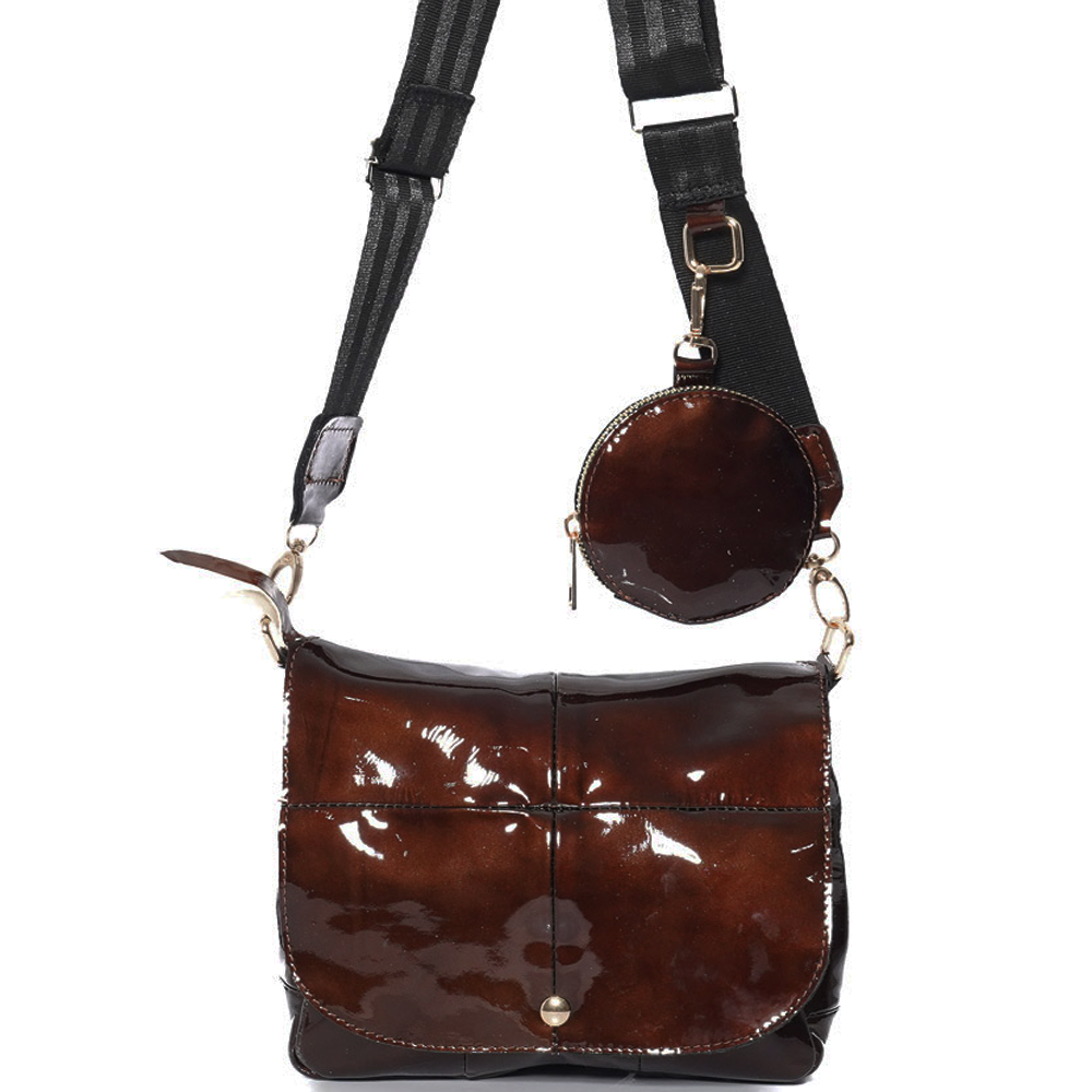 Дамска чанта от естествена кожа модел Boni brown lak